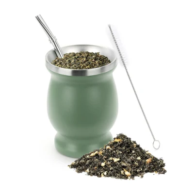 Brazil Mate Cup 4oz 8oz Double Wall Insulated Stainless Steel Yerba Mate Tea Cup with Bombilla Straw Set