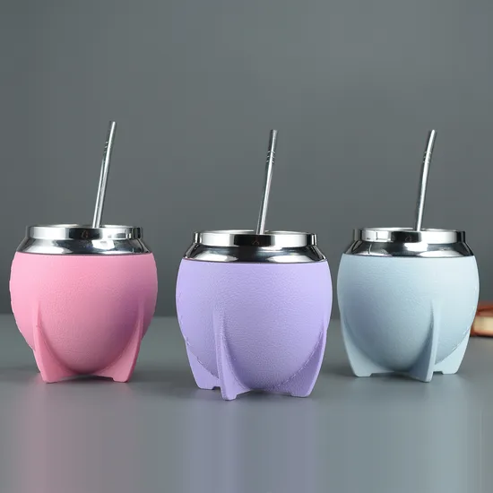 2024 Wholesale New Argentina 280ml Leather Mate Cup Yerba Mate Tea Cup with Stainless Steel Spoon with Straw 