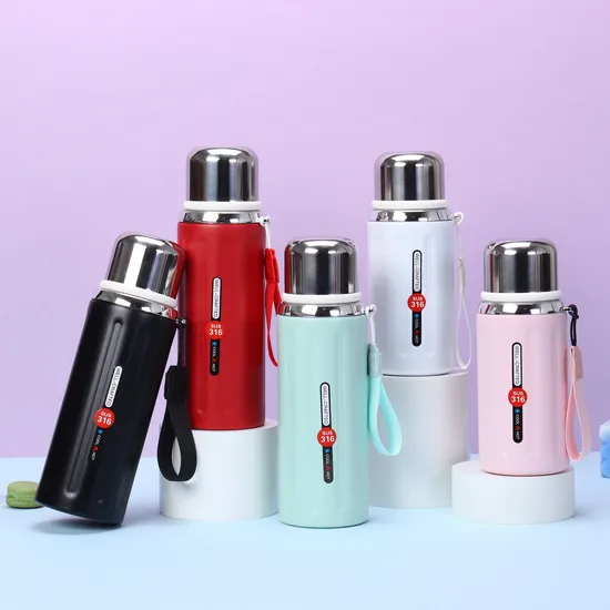 New Product 316 Stainless Steel Thermos Cup Outdoor Travel Double Wall Vacuum Insulated Water Bottle Vacuum Flask with Rope 