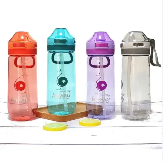 2023 Plastic Kids Water Bottle with Straw Cute Printing Child Drink Water Bottle 