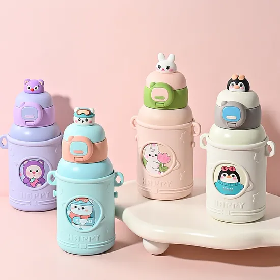 Wholesale Cute Portable Straw Stainless Steel Water Bottle for Kids Cartoon Hot Selling Insulated Vacuum Water Bottle 