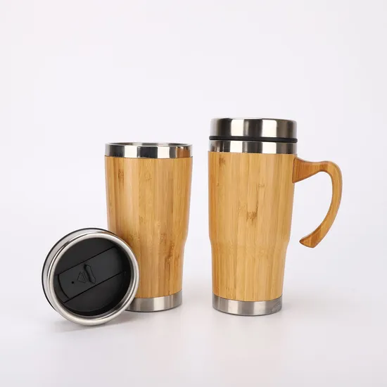 350/450/500ml Double Stainless Steel Plastic Bottom Natural Bamboo Thermos Insulation Cup Vacuum Flask 