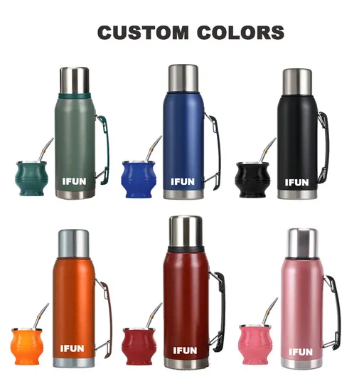 Portable Double Wall Stainless Steel Thermal Insulated Vacuum Flask Yerba Mate Tea Cup Drinking Set 