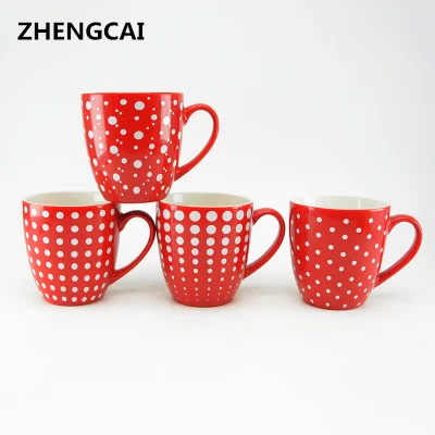 Red Color Glaze Ceramic Coffee Mug with Polka DOT Decals