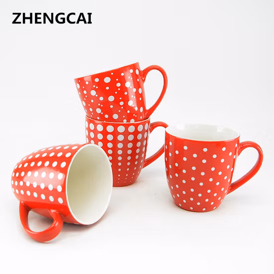 Red Color Glaze Ceramic Coffee Mug with Polka DOT Decals