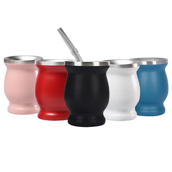 8oz Double Wall Stainless Steel Yerba Mate Tea Cup with Bombillas Straw 