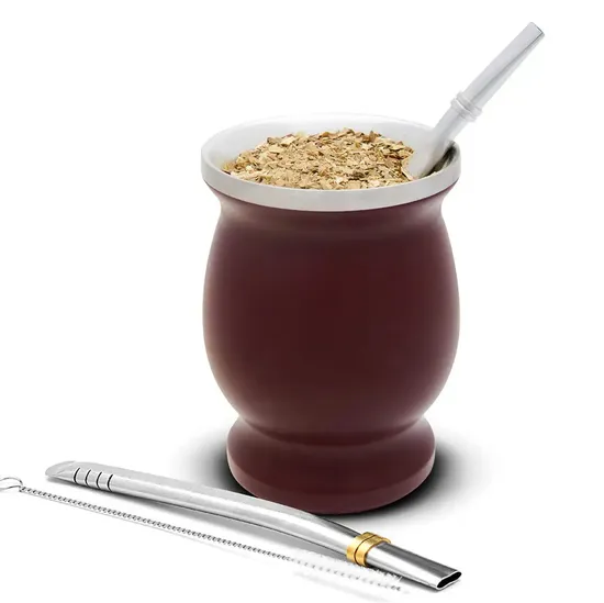 Custom 8oz Mate Cup Tea Mugs Double Walled Insulated Tumbler Stainless Steel Yerba Gourd Cup with Straw Sets 