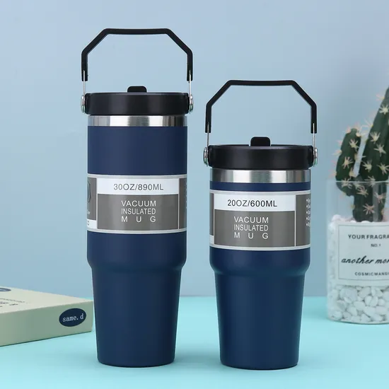 30oz Car Cups Heat Preservation Insulated Cup Stainless Steel Large Capacity Creative Car Straw Outdoor Portable Ice Thermos Vacuum Flask 