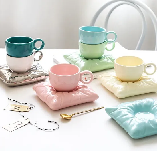 Adorable Design Electroplated Ceramic Coffee Mug with Plate 