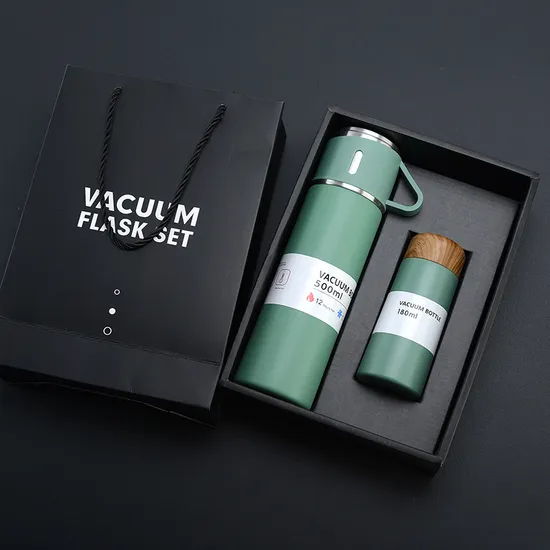 Amazon Luxury High Quality Powder Coating Stainless Steel Termos Vacuum Insulated Tea Coffee Thermo Flask with Cups Bottle for Business Gift 