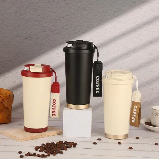 Portable Stainless Steel Ceramic Thermos Mug with Double Drink Straw Insulated Coffee Mugs for Sports Camping Serving Water/Food 