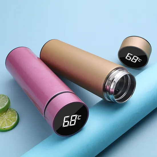 Doule Wall Temperature Display LED Smart Thermos Keep Warm Cold Heat Insulated Vacuum Flask OEM Custom Logo 500ml 