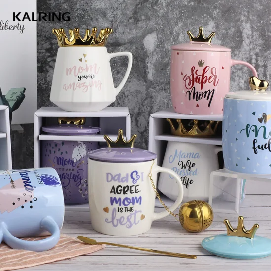 Kalring Mother′s Day 13 Oz Ceramic Mug with Electroplating Crown Lid