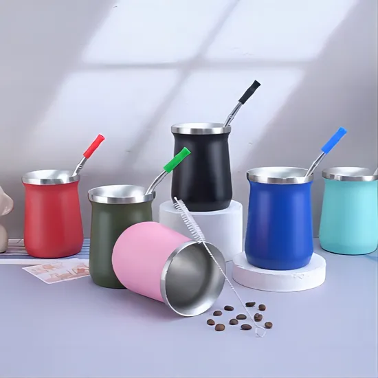 Mate Cup BPA Free Stainless Steel Double Wall 8oz Ice Cream Cup Yerba Mate Tea Gourd Cup with Bombilla 