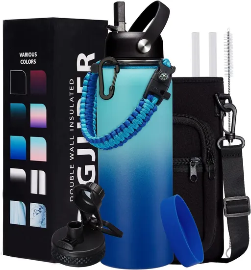 Customized Large Capacity Double Wall Stainless Steel 40oz Wide Mouth Water Bottle Wholesale Paracord Bottle Sport Thermo Jug Vacuum Flask with Handle 